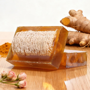 Savon de bain artisanal transparent aux huiles essentielles GINGER, barre corporelle exfoliante au loofah, anti-acné, nettoyant, massant et hydratant - Product Image 3