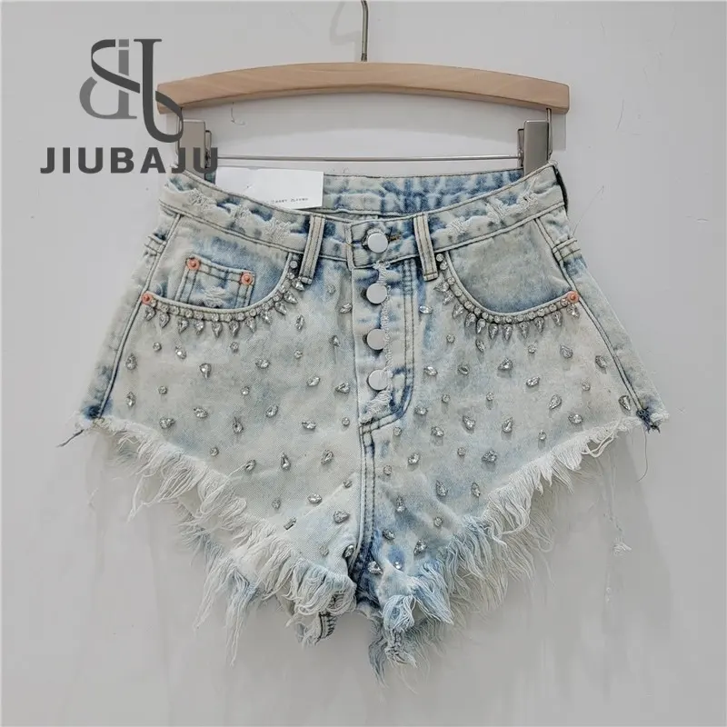 2024 Neue Modemode Coole Strass Jeans Hosen Damen Denim Hosen Tasselshorts