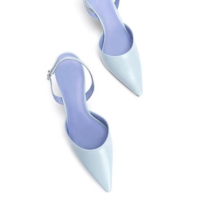 Fancy Women Unique Heart Shape Heels Pointy Toe Dress <b>Shoes</b> Office Lady Sexy Sling Backs Blue Sandals Custom Logo - Product Image 2