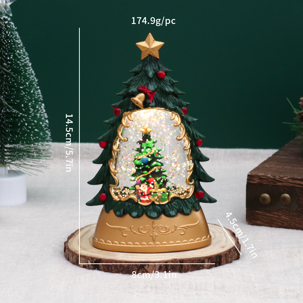 Lanterne à vent intérieure remplie d'eau arbre de noël vert