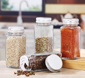 Thủy tinh gia vị lọ chai rỗng vuông Gia vị container Shaker có nắp đậy kín kim loại nắp gia vị lọ chai - Product Image 5