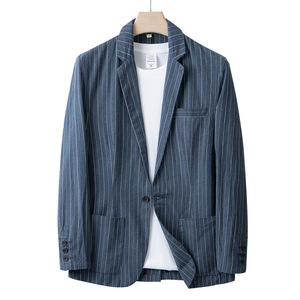 <span class=keywords><strong>Blazer</strong></span> décontracté d'été en <span class=keywords><strong>lin</strong></span> respirant à rayures fines et manches longues, coupe ample, simple boutonnage, pour <span class=keywords><strong>homme</strong></span>, en stock usine 2026 - Product Image 4
