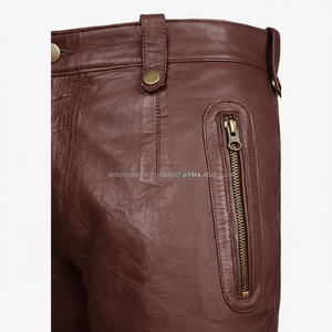 กางเกงหนังแท้สำหรับผู้ชายกางเกงหนังแกะแท้ระบายอากาศได้มีกระเป๋า5ใบ - Product Image 1