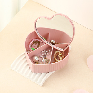 New Product Fashionable Heart Shape Plastic Cosmetic Jewelry Storage <b>Box</b> for Valentine's Day Earrings Rings Storage <b>Mirror</b> - Product Image 1