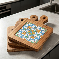 Sous-plats double face en céramique à motif floral, dessous de plat en bois avec poignée, dessous de plat vintage à motif floral, résistants à la chaleur