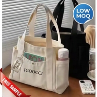 Tas Tote Kanvas Katun Grosir Kapasitas Besar Multi Kantong Dapat Digunakan Kembali untuk Aktivitas Luar Ruangan, Berkemah, Pantai, Perjalanan, Sekolah, Belanja