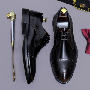 Zapatos de vestir formales de cuero con punta en pico para hombre, estilo nuevo, superficie brillante, zapatos Derby modernos y casuales para hombre - Product Image 2