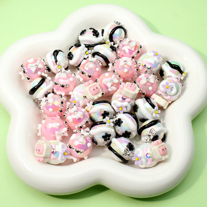 Cuentas de Resina con Forma de Flor, Lazo de Diamantes, Diseño de Dibujos Animados, Plástico, Estilo Bubblegum, Lucite, Pintadas a Mano, Coloridas, para Hacer Pulseras y Collares - Product Image 2