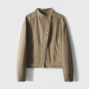 Chaqueta Vaquera Asimétrica con Cuello Alto y Botones para Mujer, Top Corto Informal de Manga Larga, Secado Rápido, Corte Regular, Nuevo Estilo Otoño 2025 - Product Image 6