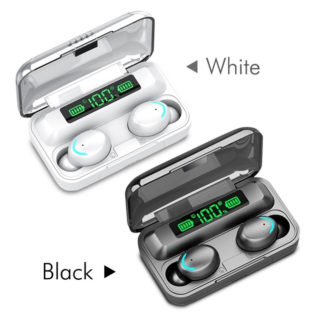 F9 Mini True Wireless Earbuds Charging Case LED Panel HIFI Stereo Sound for 5.0 IPX6 Waterproof 8mm Drivers 2000mAh