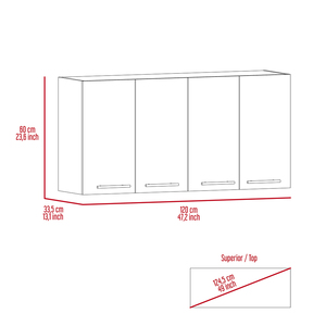 Armario de Pared Rectangular con Cuatro Puertas Batientes para Cocina, <span class=keywords><strong>Color</strong></span> <span class=keywords><strong>Wenge</strong></span>, Almacenamiento Superior con Estantes Ajustables - Product Image 5