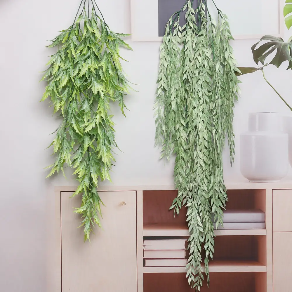 Feuille de plante d'argent artificielle plantes suspendues fausses feuilles de vigne lierre feuilles vertes pour la décoration murale intérieure et extérieure