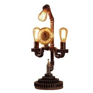 Special water pipe shape black wrought iron Vintage Industrial Loft Table Lamp With Edison Bulb