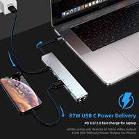 Adaptateur Hub USB Type C vers RJ45 Ethernet 8 en 1 avec HDMI 4K, lecteur de carte TF/SD, USB-C, charge PD, 2 USB-A pour MacBook et plus