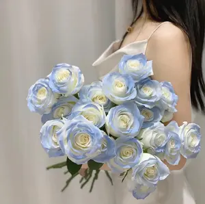 蓝色人造花玫瑰花卉花束仿真丝绸假花家居婚礼派对桌装饰花卉