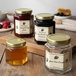 Botellas y frascos para <span class=keywords><strong>mermelada</strong></span> de 250 gramos, tarros de lujo para miel de 60 ml, tarros hexagonales de vidrio para miel con tapa negra - Product Image 4