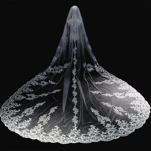 Voile de <span class=keywords><strong>mariage</strong></span> principal de <span class=keywords><strong>mariage</strong></span>, dentelle d'os de voiture Super brillante monocouche longue longue queue voile de <span class=keywords><strong>mariage</strong></span> nouvelle broderie voile de mariée - Product Image 1