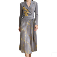 2025 nouveau Style femmes deux pièces robe costume Europe états-unis taille costume veste presse pli longue jupe respirant mousseline de soie