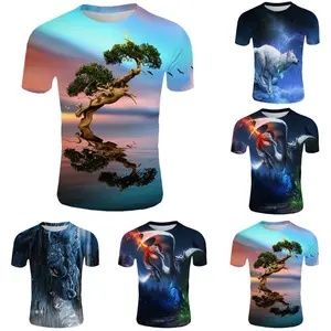 自定义标志男士 t恤 Camisetas 男士 t恤圆领蓝色火焰 3D 印花 t恤男士 camisetas Poleras 3d
