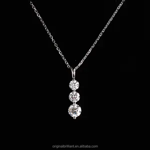 Wedding Gift Three stone necklace lab grown diamond pendant 18K white gold on sale