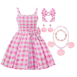 Nouvelle arrivée sans manches fille robes film Halloween Cosplay <span class=keywords><strong>tenue</strong></span> rose Plaid princesse Costume filles robe de soirée avec grand nœud - Product Image 1