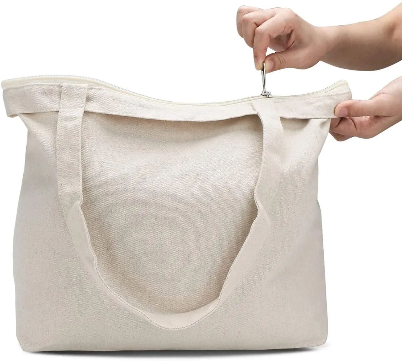 Women Canvas Bags Solid color Tote Shopping Bags Casual Cloth shoulder cotton bag With zipper For Girls Ladies Shopper