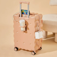 Maleta de Viaje Unisex Maca Pequeña, Estilo Biscuit, con Ruedas Giratorias, Impermeable, con Contraseña, USB y Portavasos, para Estudiantes