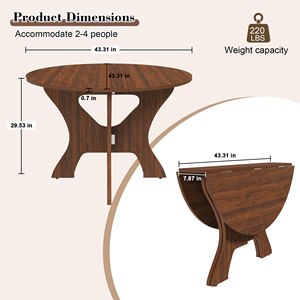 <span class=keywords><strong>Table</strong></span> à manger pliante en placage de chêne sauvage 43 pouces, <span class=keywords><strong>table</strong></span> de cuisine pliable peu encombrante <span class=keywords><strong>pour</strong></span> petits espaces, utilisation intérieure et extérieure - Product Image 2