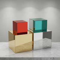 Présentoirs en acrylique miroir, boîtes de présentation carrées, cubes miroir pour mariage, fête, décoration de gâteaux, écologiques, logo personnalisé, nouveauté