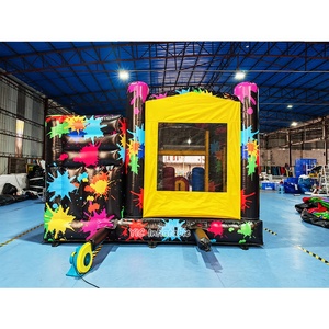 Château gonflable commercial avec toboggan et zone de saut, thème <span class=keywords><strong>Peinture</strong></span> Éclaboussée Néon, pour la location, les événements et les fêtes - Product Image 5