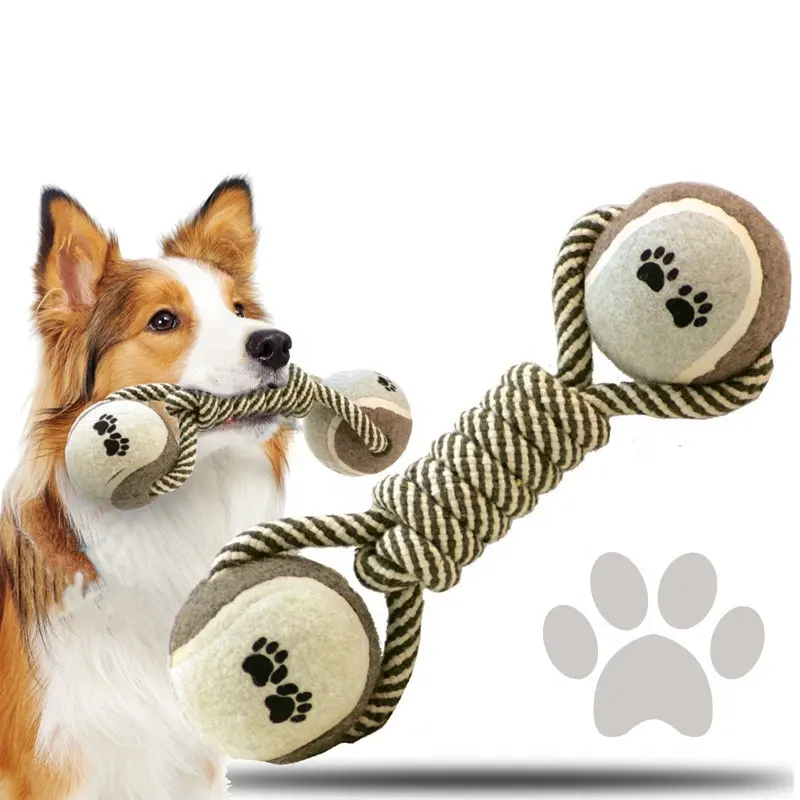 Wholesale pet toy simulation dumbbell-shaped knot and ball combination dog chewing molar interactive toy