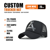 Gorra Trucker Unisex con Frente de Espuma Transpirable, Logotipo Abstracto en Relieve 3D Personalizado, Parte Trasera de Malla y Visera Curva Ajustable