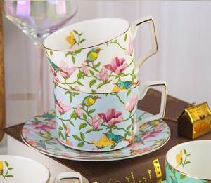 Set cangkir dan piring kopi cina, tulang bunga yang berbeda dan piring merah - Product Image 3