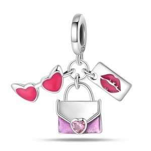 Bijoux DIY classiques pour enfants en alliage d'argent avec zircon en forme de cœur d'abeille, perle de vin rouge et bouquet de fleurs – Cadeau mignon et tendance - Product Image 3