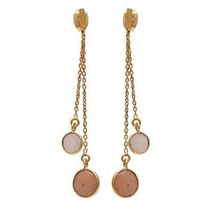 Boucles d'oreilles pendantes en pierre de lune blanche et pêche véritable faites à la main en argent sterling 925 avec or Casa de Plata Occasion de mariage - Product Image 1