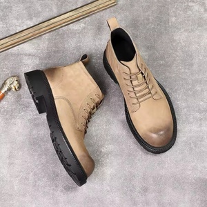Bottes Chelsea de combat en cuir pour homme, style Brogue, à plateforme, imperméables, en cuir véritable, pour le travail en extérieur, à enfiler, avec semelle en caoutchouc épaisse - Product Image 6