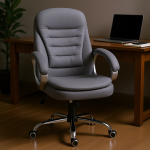 Chaise de bureau de direction à dossier haut en tissu gris, réglable en hauteur, pivotante, pour bureau à domicile, design contemporain, base chromée - Product Image 2