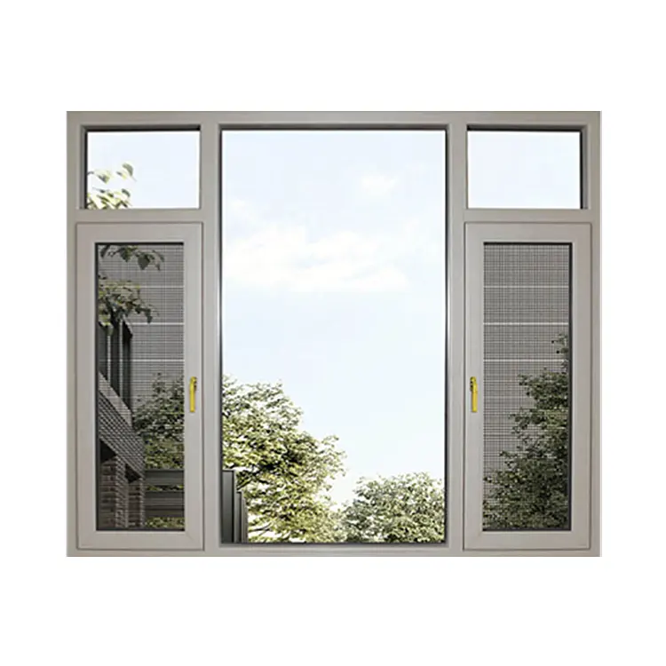 Ukuran besar ruang tamu Push Out Aluminium Casement jendela tingkap keamanan Fly Screen Aluminium Casement Window
