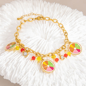 Colorful Fruit Pattern Bracelet For Women Stainless Steel Jewelry Gift <b>Charm</b> Pendant Fashion <b>Bangle</b> - Product Image 1