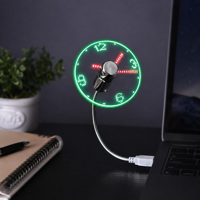 USB LED Clock Fan Flexible Gooseneck Digital Time Display Novelty Desk Fan for Office Home Gift Decor
