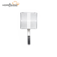 Panier de barbecue chromé avec poignée en bois pour grillades de poisson, viande et légumes