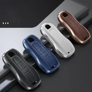 Elegante Couro Alumínio Car Case Capa Chave Para Porsche Cayenne Panamera Macan Cayman 911 718 Keychain Protector Acessórios