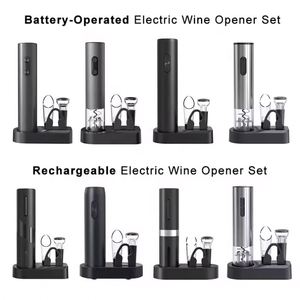 Ensemble ouvre-bouteille électrique personnalisé à piles avec coupe-capsule, bouchon de vin sous vide, verseur et base de rangement - Product Image 6
