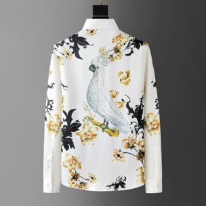 Camisa de Manga Larga para Hombre, Elegante Estampado Floral de Cockatoo, Diseño Artístico Vintage, Sin Plancha, Antiarrugas, Transpirable, ODM, Primavera - Product Image 4