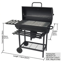 Panggangan BBQ Arang Heavy Duty dengan Smoker Barrel Ketinggian Dapat Disesuaikan, Panggangan Barbekyu Trolley Outdoor untuk Pesta di Halaman Belakang