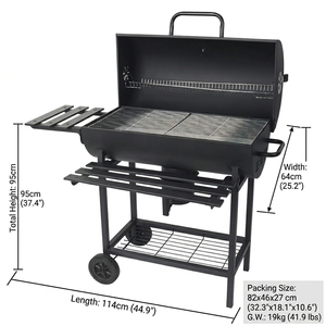 Heavy Duty Charcoal BBQ Grill with Adjustable Height Barrel Smoker Outdoor Trolley <strong>Barbecue</strong> Grill for Backyard Party - Product Image 6