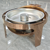 Chauffe-Plat Classique en Acier Inoxydable et Verre avec Couvercle Roulant Doré 6L – Réchaud de Table pour Buffet, Traiteur, Hôtels, Mariages et Événements