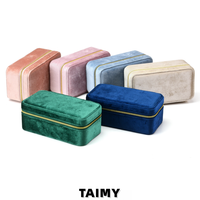 Boîte à bijoux en velours à double couche avec fermeture éclair, logo personnalisé, grand format, plateau intérieur amovible, grande capacité, boîte de rangement portable pour bijoux