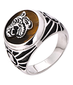 Qingxin Custom OEM 925 Sterling Silver Tiger Fine Jewelry Black Onyx Mens Classic Ring