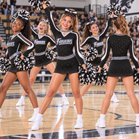 Ensemble d'uniforme de cheerleading noir et argenté personnalisé avec strass thermocollants, col à découpe en clé de serrage et dos découpé, tenue de performance